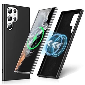Liquid Series til Samsung Galaxy S23 Ultra Magnetic Phone Case Gummibelagt blød TPU Beskyttende telefonbagcover Support Trådløs opladning - Sort