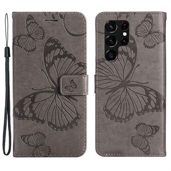 KT Imprinting Flower Series-2 telefontaske til Samsung Galaxy S23 Ultra PU læder præget sommerfuglemønster Magnetisk lås Stand Flip Wallet Cover