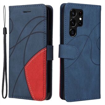 Mobiltelefoncover til Samsung Galaxy S23 Ultra KT Leather Series-1 Dobbeltfarvet splejsningsbogstil PU-lædertelefontaske Stand med rem