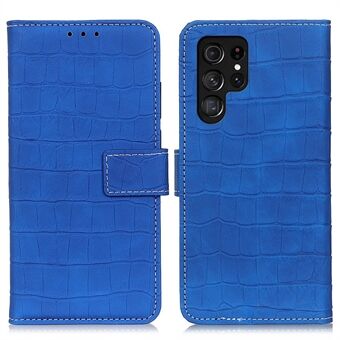 Til Samsung Galaxy S23 Ultra Crocodile Texture PU Læder Magnetisk Lås Cover Pong Stand Folio Flip Telefon Etui