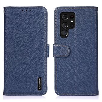 KHAZNEH Til Samsung Galaxy S23 Ultra ægte læder Fuld beskyttelsescover Litchi Texture Phone Wallet Stand Case