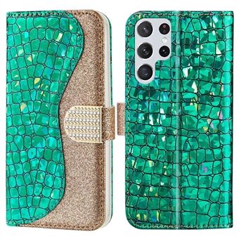 Til Samsung Galaxy S23 Ultra Sparkly Glitter Splejsning Telefon Stand Cover Crocodile Texture Drop-proof PU læder pung etui