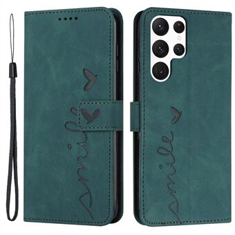 Fuld beskyttelse Mobiltelefoncover til Samsung Galaxy S23 Ultra, Hudberøring PU-læder Hjerteform Aftryk Telefonetui Flip Stand Wallet