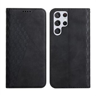 Til Samsung Galaxy S23 Ultra Skin-touch PU læder pung telefon etui med trykt Rhombus mønster Stand Magnetisk autoabsorberet flip cover