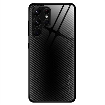 Hærdet glas+TPU Mobiltelefoncover til Samsung Galaxy S23 Ultra, Carbon Fiber Texture Anti-Drop telefoncover
