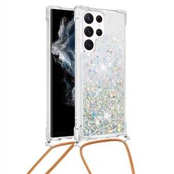YB Quicksand Series-4 til Samsung Galaxy S23 Ultra Liquid Quicksand telefontaske Anti-fald Fleksibel TPU beskyttende bagcover med snor