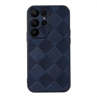 Til Samsung Galaxy S23 Ultra Grid Texture PU Lædercoated Blød TPU + Hard PC Hybrid Phone Case Shockproof Cover