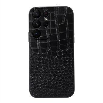 Til Samsung Galaxy S23 Ultra Crocodile Texture Anti-Shock telefontaske Ægte okselæder læder coated PC+TPU cover
