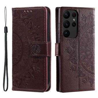 Til Samsung Galaxy S23 Ultra Wallet Phone Case Mandala Flower Imprinted PU Læder Flip Stand Magnetisk lås Stødsikkert cover