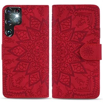 Til Samsung Galaxy S23 Ultra Imprint Flower Phone Cover Pungdesign Stand Shell Calf Texture Læderetui