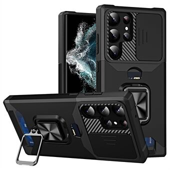 Til Samsung Galaxy S23 Ultra Card Holder Kickstand Hard PC Blød TPU Telefon Case Slide Kamera Lens Protector Anti-drop Cover