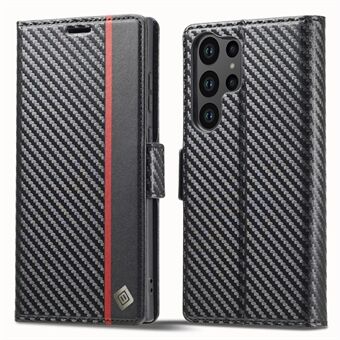 LC.IMEEKE til Samsung Galaxy S23 Ultra Carbon Fiber Texture Telefonpung-etui PU-læder stødsikkert Stand Telefoncover