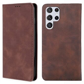 Til Samsung Galaxy S23 Ultra Skin-touch Feeling Magnetisk Autoabsorberet Telefon Stand Cover PU læder taske med kortholder