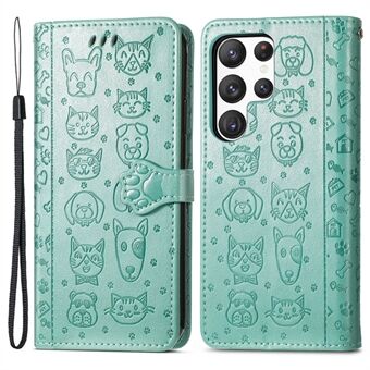Til Samsung Galaxy S23 Ultra Imprinted Cat Hunde Pattern Phone Case PU Læder Wallet Stand Fuld beskyttelsescover