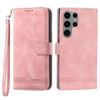 DIERFENG DF-03 Stand Wallet Phone Case til Samsung Galaxy S23 Ultra, PU-læderlinjer præget mobiltelefoncover