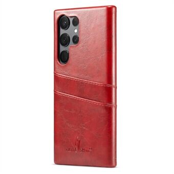 FIERRE SHANN Til Samsung Galaxy S23 Ultra Cell Phone Case Oil Wax Card Holder Lædercoated PC Cover