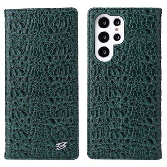 FIERRE SHANN til Samsung Galaxy S23 Ultra Wallet Stand Telefoncover Crocodile Texture Ægte kolæder telefoncover