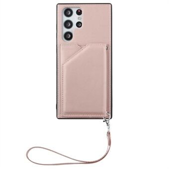 YB Lædercoating Series-2 til Samsung Galaxy S23 Ultra Kickstand Kortholder Telefon Case PU Læder Coating TPU Cover med rem