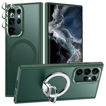 Til Samsung Galaxy S23 Ultra Magnetic Phone Case Kickstand PC-cover med linsebeskytter i hærdet glas