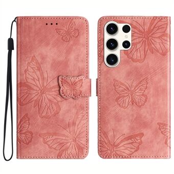 Til Samsung Galaxy S23 Ultra Skin-touch telefon Læderetui Butterfly påtrykt cover med Stand tegnebog