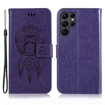 Til Samsung Galaxy S23 Ultra PU Læder Flip Case Owl Dream Catcher Mønster påtrykt Stand telefoncover
