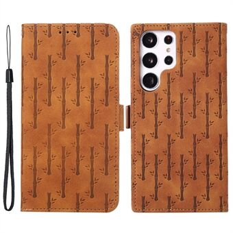Flip-cover til Samsung Galaxy S23 Ultra Lucky Bamboo-præget hud-touch-telefoncover med rem