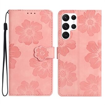 Til Samsung Galaxy S23 Ultra Cell Phone Case Pungcover PU- Stand med påtrykt blomstermønster skal