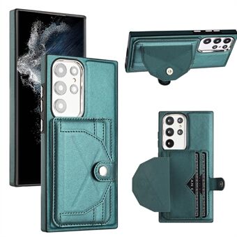 YB Leather Coating Series-4 Kickstand Case til Samsung Galaxy S23 Ultra Card Slots Lædercoated TPU telefoncover