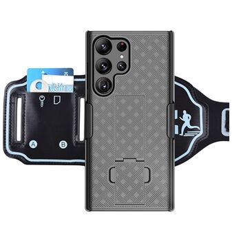 Til Samsung Galaxy S23 Ultra Kickstand Telefon Case Kortholder PC Cover med Nylon Sport Armbånd