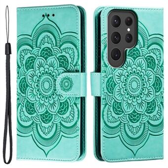 Phone Shell Case til Samsung Galaxy S23 Ultra , Imprinting Mandala Flower Flip PU Læder Stand Beskyttende Cover
