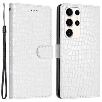 Til Samsung Galaxy S23 Ultra Crocodile Texture Foldbart Stand lædercover Telefonpungetui med håndstrop