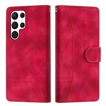 L002 Retro Stitching Læder Telefontaske til Samsung Galaxy S23 Ultra , Lines Imprinted Stand Wallet Cover