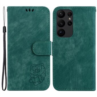 Til Samsung Galaxy S23 Ultra Anti-drop Shell Cute Tiger Imprint Læder Wallet Stand Phone Case