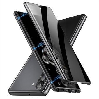Anti-drop telefoncover til Samsung Galaxy S23, anti-peep enkeltsidet hærdet glas+PC panel telefoncover med sikkerhedsspænde og magnetisk adsorption metalramme