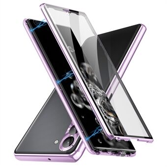 Anti-fald klart telefoncover til Samsung Galaxy S23, enkeltsidet hærdet glas+pc-panel Magnetisk adsorption metalramme Beskyttende telefoncover med sikkerhedsspænde