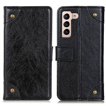 Til Samsung Galaxy S23 Nappa Texture Phone Case PU læder Stand tegnebog Fuld beskyttelsescover med messing knap dekoration