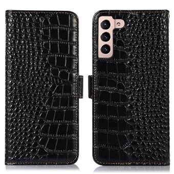 Til Samsung Galaxy S23 Crocodile Texture Ægte okselæder telefonetui RFID-blokerende tegnebog Magnetisk lukning Stand Folio Cover
