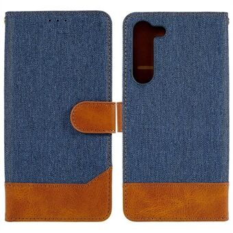 Til Samsung Galaxy S23 kalv tekstur splejsning jeans stof PU læder etui Magnetisk lås Telefoncover med Stand tegnebog
