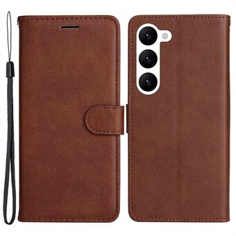 KT Leather Series-2 til Samsung Galaxy S23 tegnebogsdesign ensfarvet PU-læder telefontaske Stand Magnetisk beskyttelsescover med rem