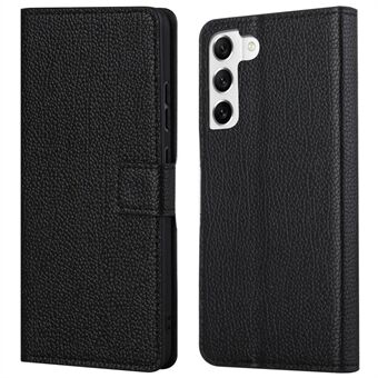 Litchi Texture Phone Case til Samsung Galaxy S23, Folio Flip PU læder + TPU telefonpung cover med Stand - sort