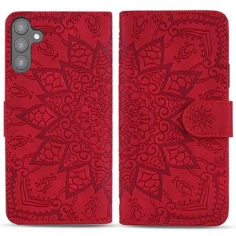Til Samsung Galaxy S23 Stand Shell, Imprint Flower Phone Cover Tegnebog Design Calf Texture Læder Cover