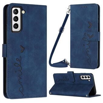 Til Samsung Galaxy S23 Hjerteform påtrykt tegnebog Horisontalt Stand etui Skin-touch Feeling PU læder telefoncover med skulderrem