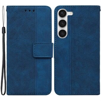 Til Samsung Galaxy S23 geometrisk mønster påtrykt telefoncover Stand PU læder magnetlås etui med rem