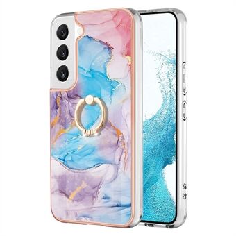 YB IMD Series-6 til Samsung Galaxy S23 Marmormønster Ring Kickstand Cover Elektrobelagt stel Blød TPU IMD stødsikker telefoncover