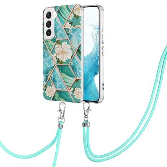 Til Samsung Galaxy S23 telefoncover YB IMD Series-4 IMD IML Galvanisering Stødsikker etui Marmorblomstermønster Blødt TPU-cover med snor