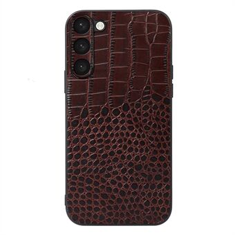 Til Samsung Galaxy S23 Anti-shock Crocodile Texture Phone Case Ægte okselæder belagt PC+TPU Ridsefast mobiltelefoncover