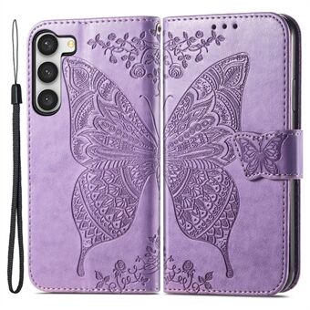 Etui med trykt sommerfuglemønster til Samsung Galaxy S23, PU-læder + TPU- Stand Fuld beskyttelsestelefoncover med rem
