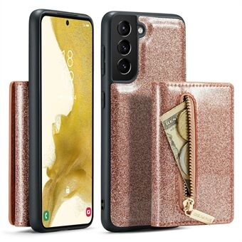 DG.MING M3-serien til Samsung Galaxy S23 Lynlåslomme Magnetisk aftageligt 2-i-1 telefoncover Glitter PU-læderbelagt Kickstand Wallet Drop-sikkert telefoncover