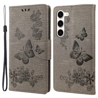 Til Samsung Galaxy S23 Fuld beskyttelse Telefon Cover Flip Læder Telefon Case Stand Sommerfugle Blomster prægning Shell