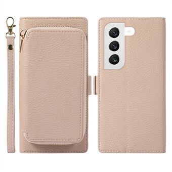 2-i-1 magnetisk telefoncover til Samsung Galaxy S23, PU-læder Litchi Texture-pungtelefoncover med lynlåskortpose